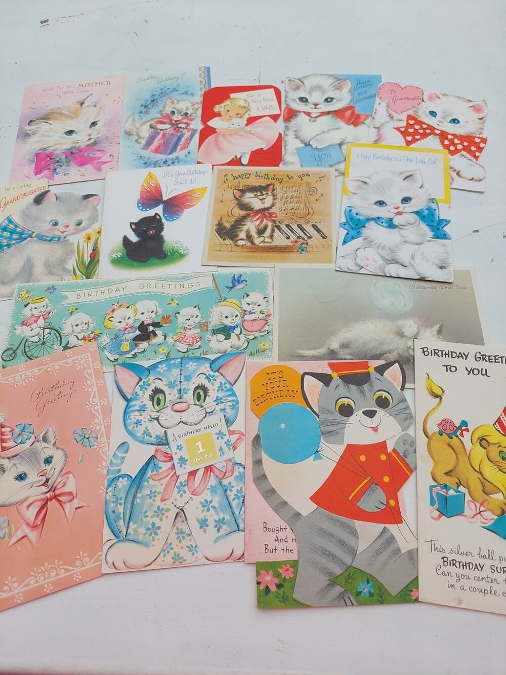 15 Vintage Ephemera Greeting Card Cards Kitty Kittens Cats Lot Used Crafts